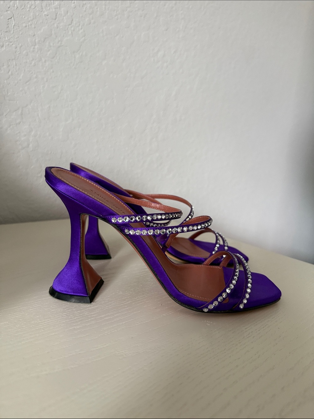 Amina Muaddi Purple Crystal-Strap Mules - Picture 2 of 8